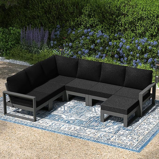 WestinTrends Montara 7-Piece Outdoor Modular L-Shaped Corner Patio Sectional Sofa Set, Black