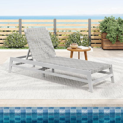 Christopher Knight Home Susua Rope Chaise Lounge with Acacia Wood Frame, Adjustable Backrest Single Lounge Sofa, Patio Sun Lounger Recliner Chair for Poolside Backyard, Gray + Light Gray