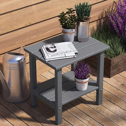 Outdoor Side Table, Weather-Resistant Patio Side Table for Backyard, Pool & Porch, Double Adirondack Durable & Stylish Patio End Table,Grey