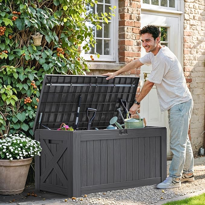 Greesum 120 Gallon Deck Box, Resin Outdoor Storage Container for Patio Furniture, Garden Tools, Pool Accessories - Photo 2