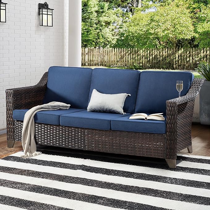 Joyside Patio Sofa - 3 Seater Rattan Sofa, All Weather High Back Sofa - Photo 1