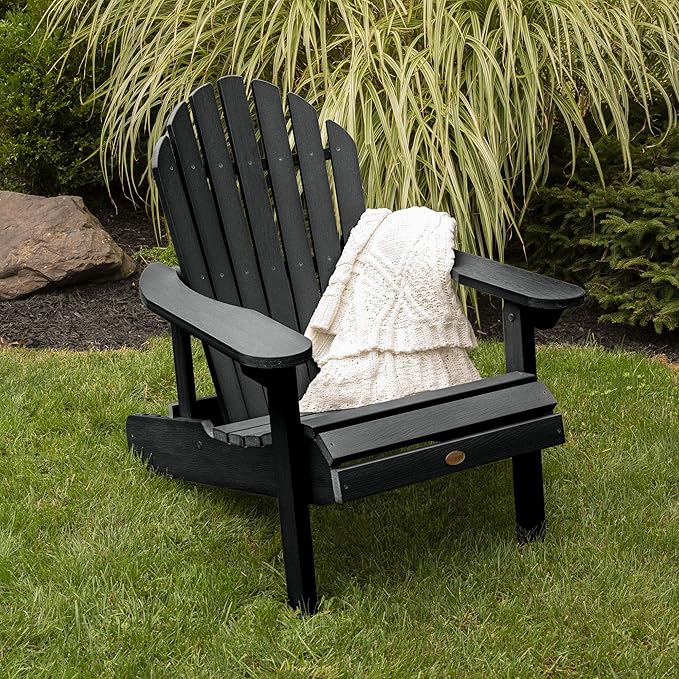 highwood Hamilton Made in the USA Folding and Reclining Adirondack Chair, Adult Size, Black