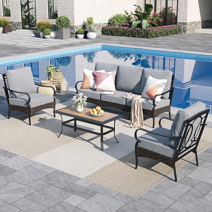 Sophia & William Patio Furniture Set, 4 Piece Metal Outdoor Conversation Set with 3-Seater Outdoor Couch, 2 Sofa Chairs - Photo 1