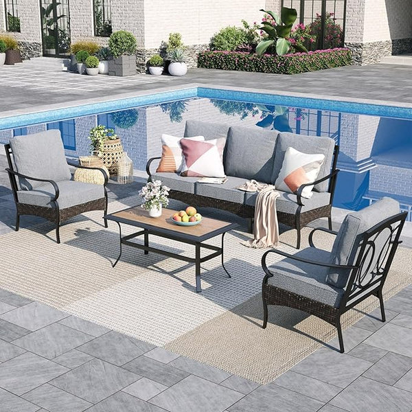 Sophia & William Patio Furniture Set, 4 Piece Metal Outdoor Conversation Set with 3-Seater Outdoor Couch, 2 Sofa Chairs - Photo 1
