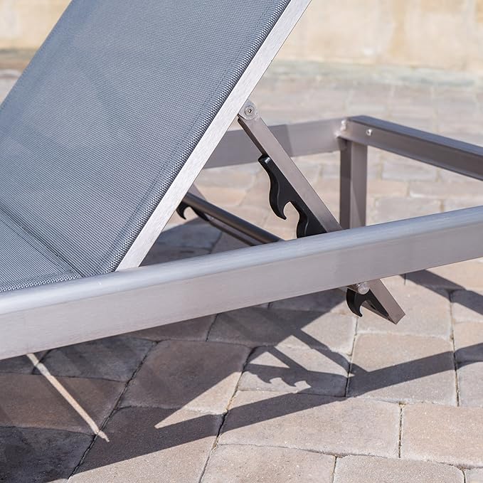 GDFStudio Bay Patio Furniture Outdoor Mesh Chaise Lounge (Dark Grey) (Qty of 2)