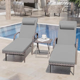 3 Pieces Patio Chaise Lounge Set Outdoor PE Rattan Armrest Lounge Chair Adjustable Backrest Reclining Chair with - Photo 2