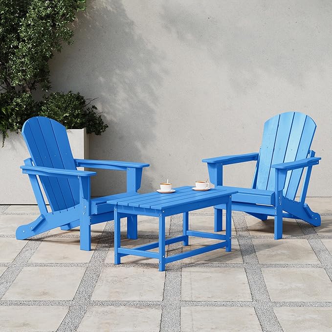 Costaelm Adirondack Conversation Table, HDPE Outdoor Drink Weather Resistant, Outdoor Patio Porch Accent Balcony Table for Pool, Seaside, Backyard, Pacific Blue
