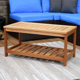 Sunnydaze Meranti Wood Outdoor Coffee Table with Storage Shelf for Living Room, Patio - Photo 2