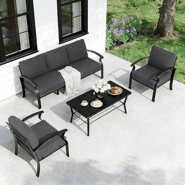 Gotland Aluminum Patio Furniture Set with Rectangular Coffee Table - Photo 1