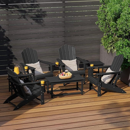 Costaelm Lakeview 7-Piece HDPE Outdoor Patio Furniture Adirondack Conversation Set, Black