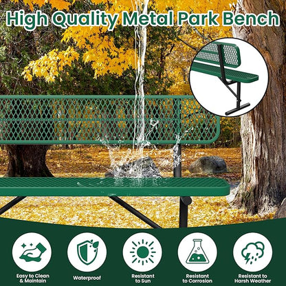 Heavy Duty Park Bench with Back Portable Frame, Outdoor Steel Bench with Backrest, Outdoor Park Bench Expanded Metal Mesh Bench for Lawn, Park, Deck, Garden, Patio, Porch, Black (Green, 6FT)