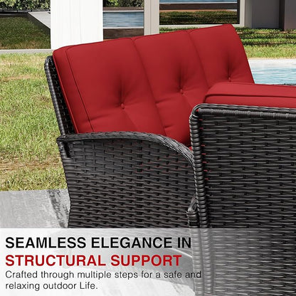 Joyside Wicker Patio Furniture Set, 7 Piece Outdoor Furniture Set with Thickened Cushions, High Back, Deep Seating, Wide Armrest, Outdoor Swivel Rocker Chairs for Porch, Deck