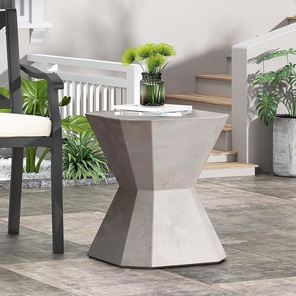 Outdoor Side Table Concrete End Table Faux Stone Small Coffee Tables, Garden Stool Plant Stand for Porch, Backyard Patio Silver-Octagonal
