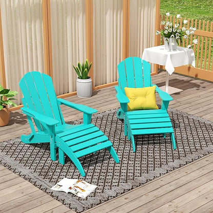 WO Home Furniture Adirondack Chair Outdoor Ottoman Set of 2 PCS Classic Patio Furniture (Turquoise)