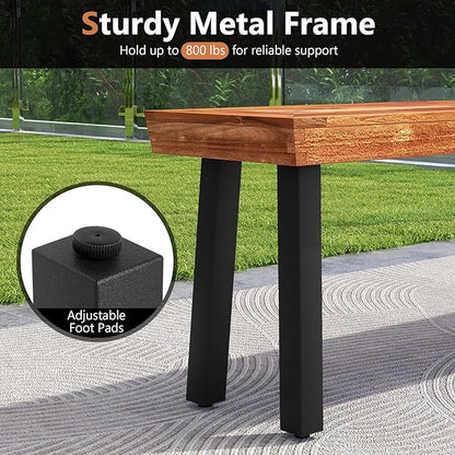 RELAX4LIFE 60’’ Outdoor Bench Acacia Wood, 3-Person Backless Patio Benches with Heavy Duty Metal Frame, Wooden Picnic Dining Garden Bench for Outside Backyard Park Porch, 800 LBS Weight Capacity