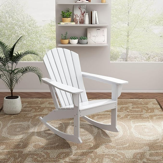 WO WESTIN OUTDOOR HDPE Altura Outdoor Rocking Poly Adirondack Chair, White