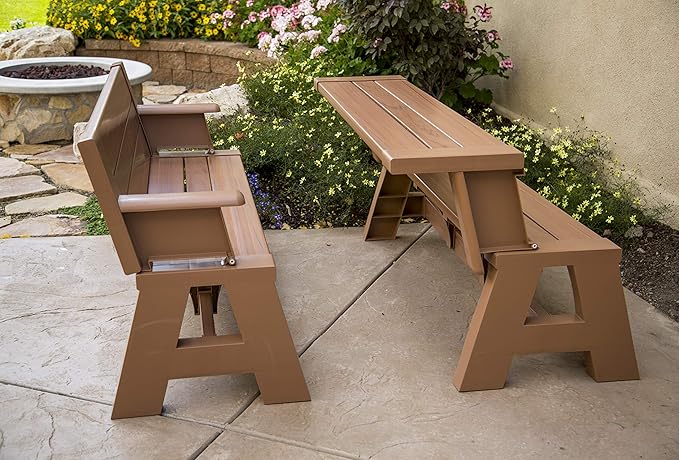 Convert-a-Bench Gen 1 2-in-1 Outdoor Convertible Bench to Picnic Table | Space-Saving, Weather-Resistant Patio Furniture for Yard, Deck, Garden | Easy Assembly & Durable - 1 Bench/Order, Sierra Timber