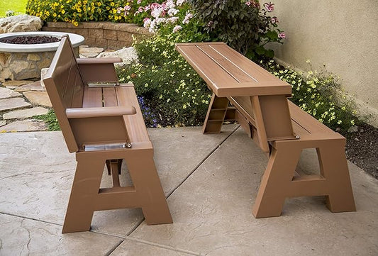 Convert-a-Bench Gen 1 2-in-1 Outdoor Convertible Bench to Picnic Table | Space-Saving, Weather-Resistant Patio Furniture for Yard, Deck, Garden | Easy Assembly & Durable - 1 Bench/Order, Sierra Timber