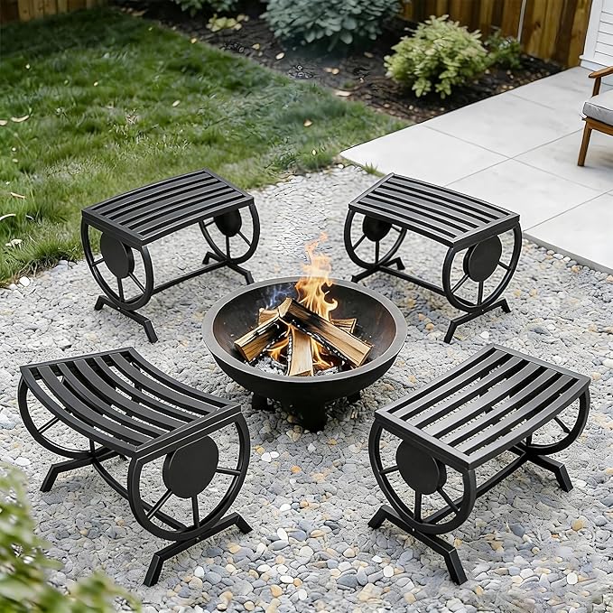 Outdoor Bench Patio Outdoor Garden Bench with Built-in Table, Wagon Wheel Arms - Photo 1