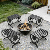 Outdoor Bench Patio Outdoor Garden Bench with Built-in Table, Wagon Wheel Arms - Photo 1