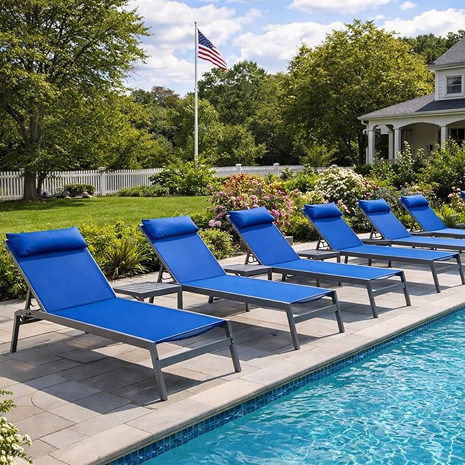 Kozyard Wilson Adjustable EDP Coated Wrought Iron Frame and Breathable Textilence Seat Chaise Lounge Chair (Blue - Photo 4