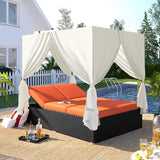 Patio Chaise Lounge, Outdoor Patio PE Rattan Wicker Sunbed Daybed with Orange Cushions - Photo 1