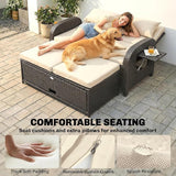 Outsunny Patio Rattan Daybed, Wicker Outdoor Daybed with Storage Ottoman, Loveseat Sofa with Adjustable Backrest - Photo 5
