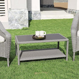 C-Hopetree Small Outdoor Coffee Side End Table for Outside Patio Storage, Gray All Weather Wicker with Glass Top - Photo 7