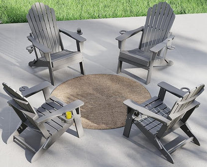 Plawdlik 2026 Upgraded Oversized Folding Adirondack Chair, Set of 4,380 lbs Heavy Duty Fire Pit Chair with 37.8" Extra High Back & Dual Cup Holders, All-Weather HDPE Lounge Chair for Outdoor-Gray
