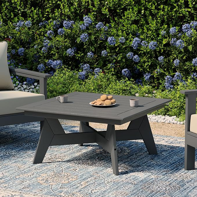 WestinTrends Avalon Modern Low Outdoor Patio Square HDPE Coffee Table, Gray - Photo 1