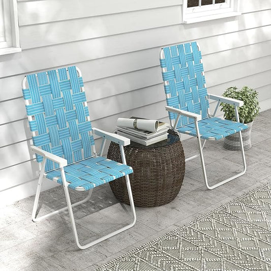 Outsunny Set of 2 Patio Folding Chairs, Classic Outdoor Camping Chairs, Portable Lawn Chair Set for Camping, Garden, Pool, Beach, Backyard with Armrests, Blue