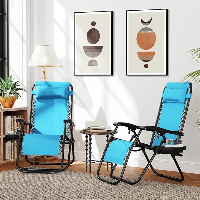 Yaheetech Zero Gravity Recliners Outdoor Adjustable Folding Reclining Lounge Chairs w/Pillows - Photo 7