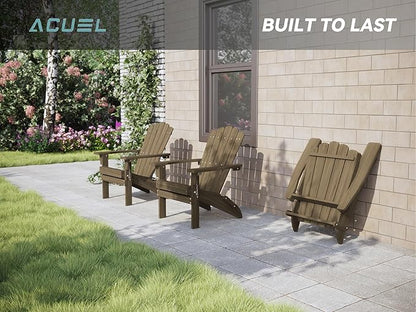 Folding HDPE Adirondack Chair, Weather-Resistant Patio Chair with Wide Armrests & High Backrest, Fire Pit Chair for Garden, Backyard, Porch