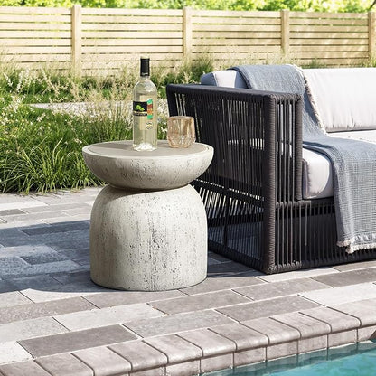 LuxenHome Rustic Outdoor Side Table, 16'' Concrete Small End Tables, Off White and Gray Weathered Accent Table for Patio, Indoor, Poolside, Backyard, Outside, Decorative Garden Stool, Plant Stand
