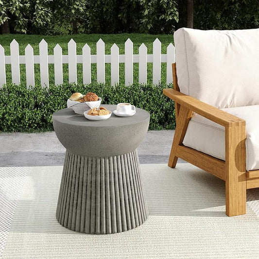 Outdoor Side Table Concrete End Table Faux Stone Side Tables Small Coffee Tables for Indoor Outdoor, Garden Stool Plant Stand for Porch, Backyard Patio, 15.75"X18" Dark Grey-Round