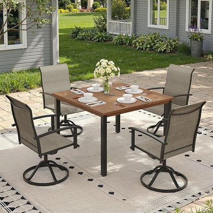 Outdoor Dining Table with Adjustable Umbrella Hole, 40.2" All-Weather Square Patio Dining Table for 4, Metal Patio Table for Garden Lawn Porch Deck Yard, Walnut