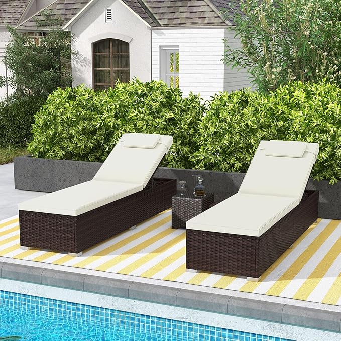 Tangkula Patio Chaise Lounge Set of 2, Outdoor Rattan Lounge Chair with 6-Level Backrest, Comfy Seat Cushion & Headrest - Photo 4