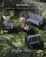 SERWALL 2 Pieces Single Cushioned Lounge Chair, Black HDPE Outdoor Adirondack Sofa Armchair with Grey Cushion - Photo 5