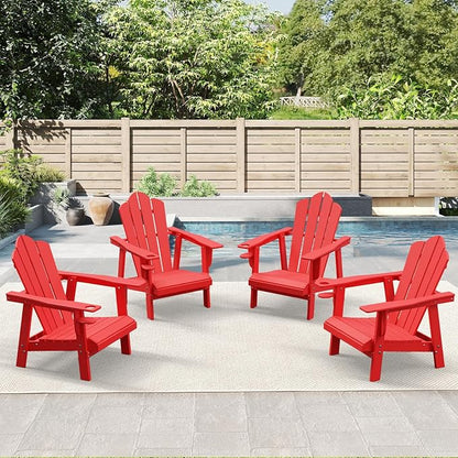 PROHIKER Adirondack Chair with Cup Holder, HDPE Outdoor Patio Chair All Weather Outdoor Chairs for Lawn Garden Porch Backyard, Plastic, Red