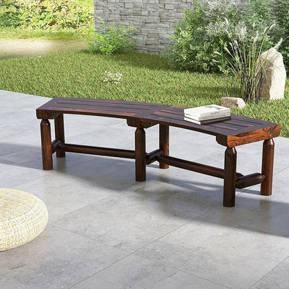 Tangkula Patio Curved Bench, Carbonized Wood Dining Bench, Spacious & Slatted Seat, 710 LBS Max Load, 2-Person Wood Fire Pit Bench for Backyard, Garden, Porch
