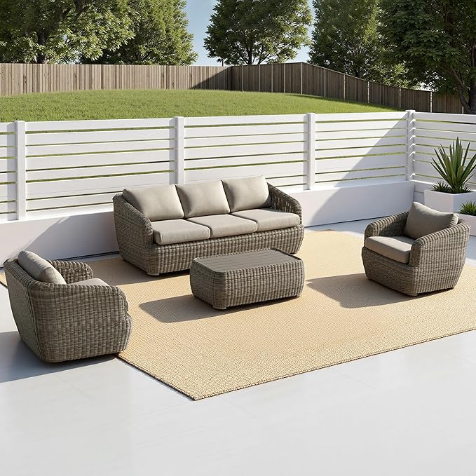 CHITA 4 Pieces Patio Wicker Furniture Set, Outdoor Rattan Bistro Set with Removable Thickened Cushions, Fully Assembled