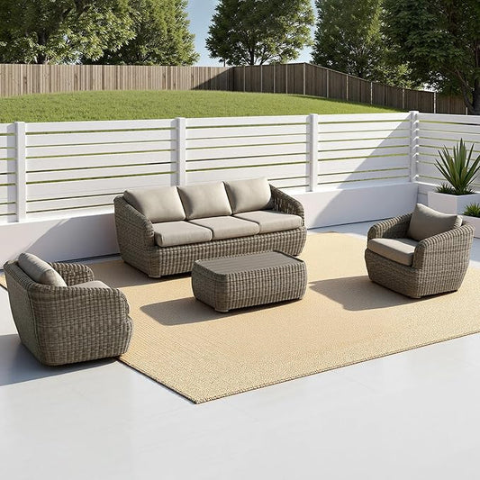CHITA 4 Pieces Patio Wicker Furniture Set, Outdoor Rattan Bistro Set with Removable Thickened Cushions, Fully Assembled