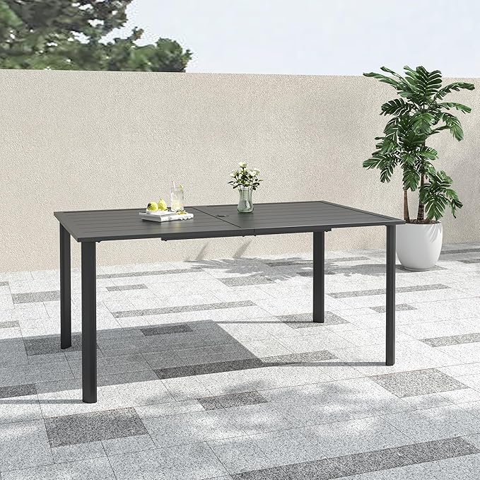 63" x 38" Patio Dining Rectangle Table with Adjustable Umbrella Hole and x 29" Height Suit for Most Chairs