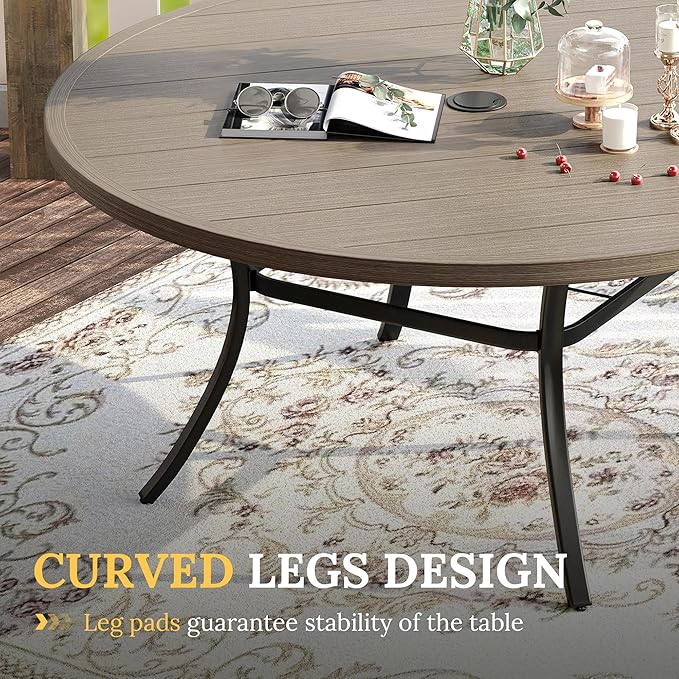 VICLLAX 63" Outdoor Round Patio Table with Umbrella Hole, All Weather Metal Round Outdoor Dining Table for Lawn Garden - Photo 5