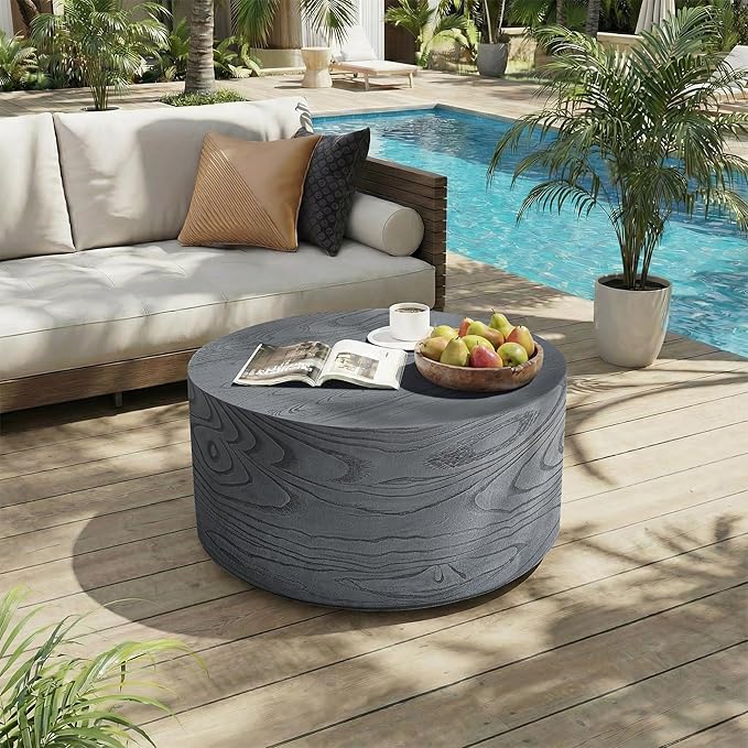 UPHA 28" Round Outdoor Coffee Table, Modern Hollow Concrete Patio Table - Photo 5