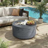 UPHA 28" Round Outdoor Coffee Table, Modern Hollow Concrete Patio Table - Photo 5