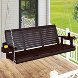 Real Relax Front Porch Swing, Wooden 3 Person Outdoor Hanging Patio Swing Chair with Cup Holders - Photo 1