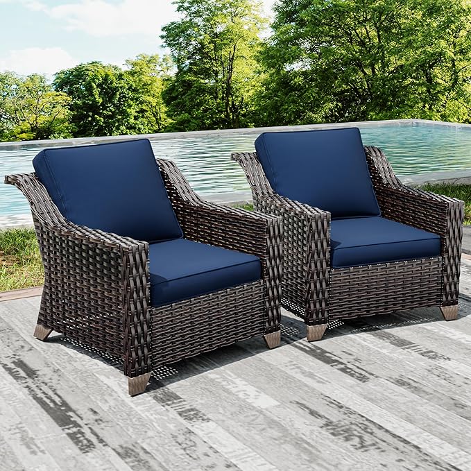 Joyside Wicker Patio Chairs Set of 2, Outdoor Rattan Furniture with Wide Armrest and Thick Cushions - Photo 6