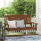Furinno Tioman Hardwood Patio / Garden / Outdoor 4ft Porch Swing, 2 Seater with Hanging Chains, Natural - Photo 2