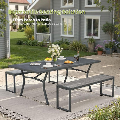 53" Outdoor Bench, 2 Pieces Patio Backless Garden Bench with Metal Frame & Faux Wood Seat for Porch, Entryway, Lawn, Backyard, Grey
